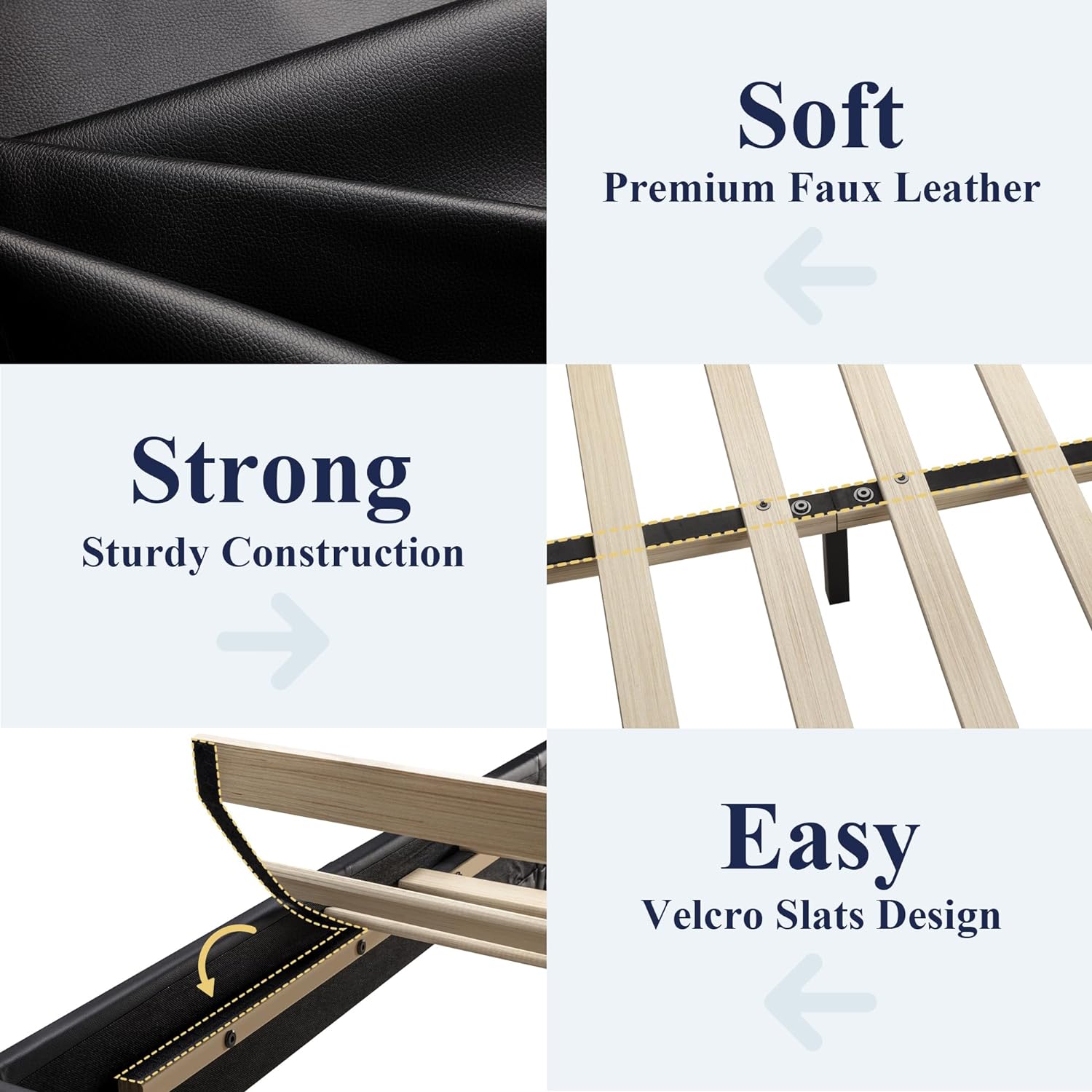 Allewie King Size Bed Frame with Adjustable Headboard, Faux Leather Platform Bed with Wood Slats, Heavy Duty Mattress Foundation, No Box Spring Needed, Noise-Free, Easy Assembly, Black