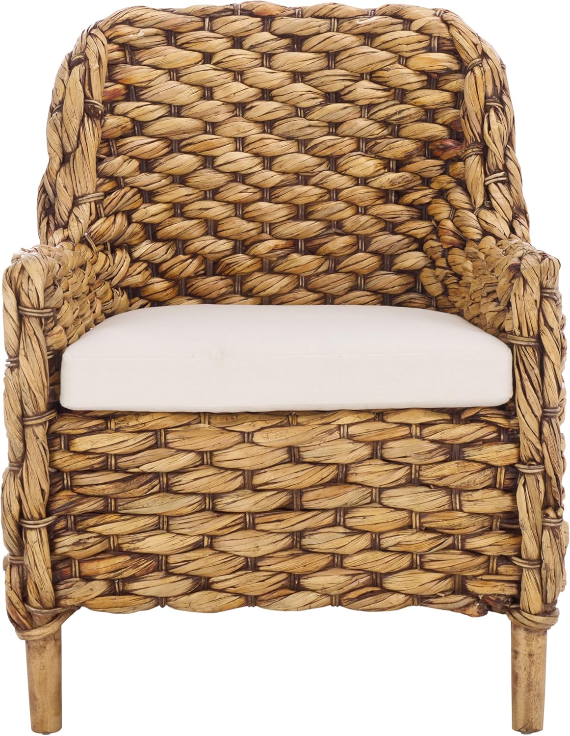 SAFAVIEH Home Collection Purrl Tropical Coastal Brown Wash Solid Wood Hyacinth Accent Chair with Cushion (Fully Assembled)