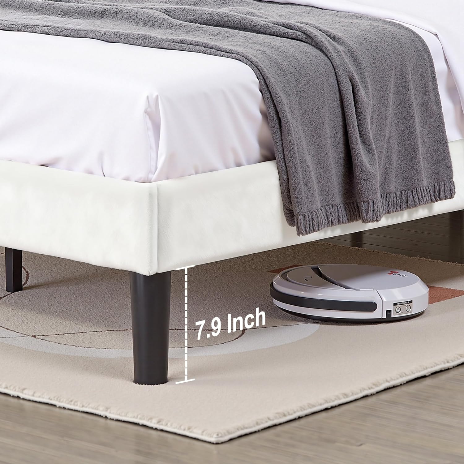 VECELO Queen Size Bed Frame with Velvet Upholstered Headboard, Platform Bedframe Mattress Foundation, Sturdy Wooden Slats Support,No Box Spring Needed Noise Free/Easy Assembly, Off White