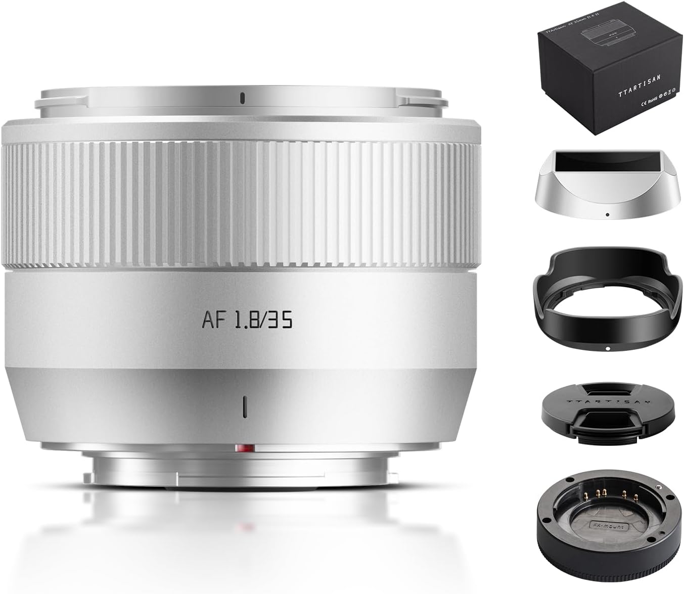 TTArtisan 35mm F1.8 Mark II for X-Mount Silver AF Lens 35mm F/1.8 APS-C Portrait Lenses for Fuji X-A7 X-H1 X-T100 X-T20 X-T3 X-T30 X-T30II X-T4 XT-50 X-Pro3 X-E4 X-S10 X-M1 X-M5 (Silver)