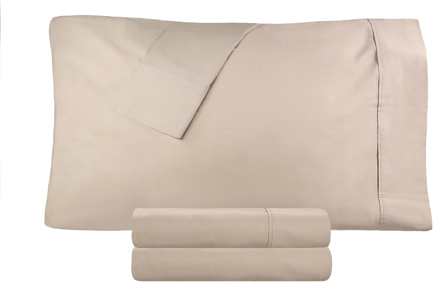 Superior 300 Thread Count Cotton Percale Sheet Set, Silky-Soft, Cooling Sheets, Bedding Basics, Breathable Sheets, 1 Elastic Deep Pocket Fitted Sheet, 1 Flat Sheet, 2 Pillowcases, Full, Tan