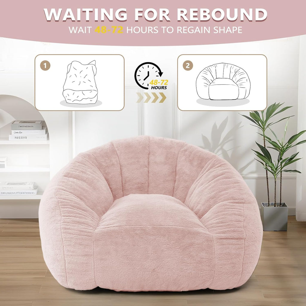 Bean Bag Chair for Adults, Soft Faux Fur Giant Beanbag Chairs, Oversized Cozy Bean Bag Couch Large Reading Chair, Comfy Bean Bag Sofa for Living Room, Bedroom & Dorm, Dusty Pink