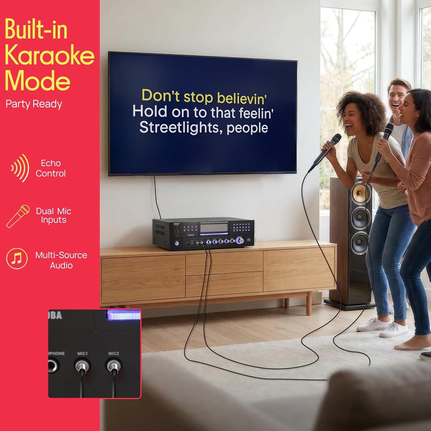 Pyle 4 Channel Bluetooth Home Amplifier - Front Loading DVD/CD Player - 3000W Peak Stereo Receiver - 2 Mic Inputs w/ Echo, FM Radio,Optical In,USB,RCA,Composite, LED Level Meter, Rack Mount - PD3000BA
