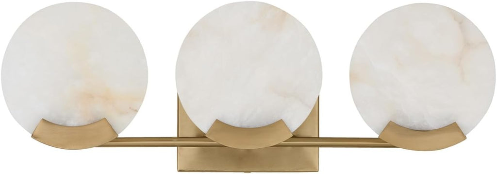 Capital Lighting 154631AD Oriya Modern Natural Alabaster Stone Bathroom Vanity Light, 3-Light 180 Total Watts, 8" H x 24" W, Aged Brass