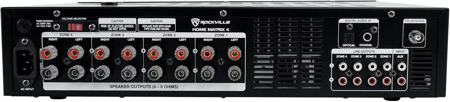 Rockville HC85 Bundle: (8) 8" 120W RMS/350W Peak Each 8 Ohm in-Ceiling Home Theater Speakers, Home Matrix 4 4-Zone 8-Channel 600W RMS (75W x 8) Multi-Room Receiver Amplifier, 9-Items