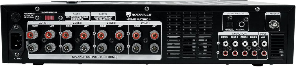 Rockville Home Matrix 4 Zone 600w Multi Room Receiver for Restaurant/Bar/Cafe
