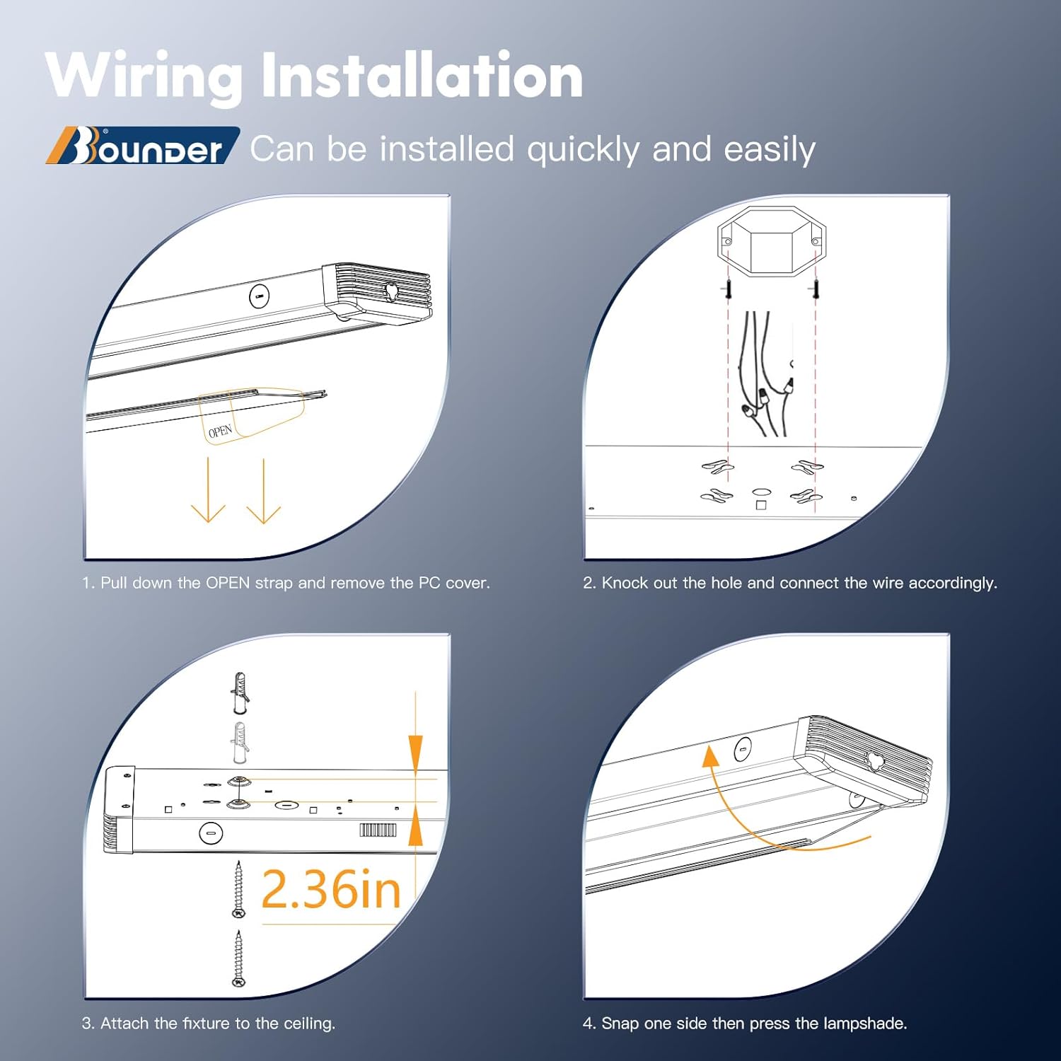 BBOUNDER 10 Pack 4FT LED Wraparound Light with 3CCT Selectable, 4000K/5000K/6500K, Super Bright 5500LM 50W 4 Foot Fluorescent Fixture, Flush Mount Office Ceiling Light for Kitchen Garage, White