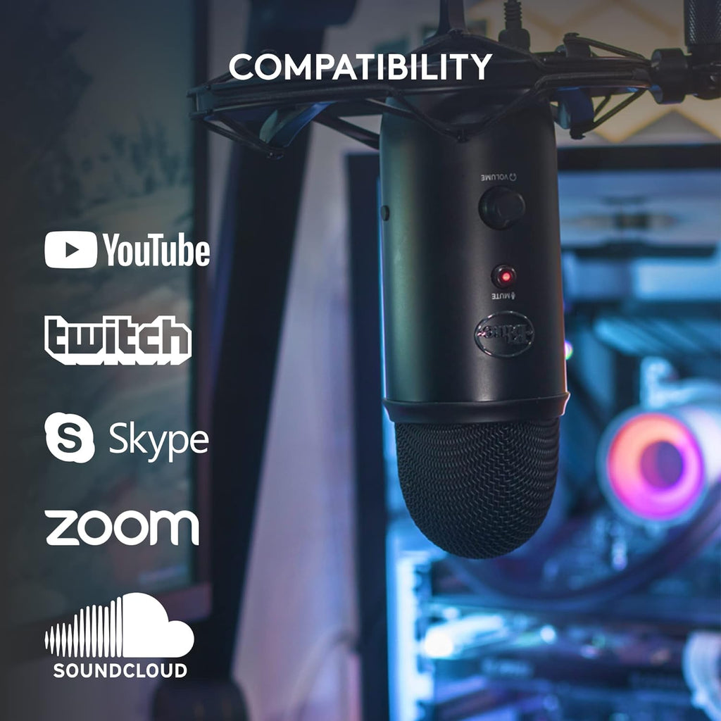 Logitech Creators Blue Yeti USB Microphone for PC, Mac, Gaming, Recording, Streaming, Podcasting, Studio and Computer Condenser Mic with Blue VO!CE effects, 4 Pickup Patterns, Plug and Play - Blackout