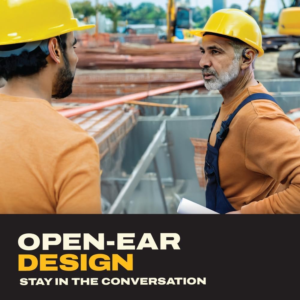 DEWALT Heavy Duty Open Ear Headphones, Bluetooth 5.3 Wireless Earbuds IP55, 44Hrs Runtime, Jobsite Premium Sound True Wireless Air Conduction Open Ear Earbuds with Earhooks for Worksites and Workouts