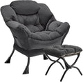 Lazy Chair with Folding Ottoman Modern Large Accent Chair,Contemporary Lounge Leisure Sofa Chair with Armrests Upholstered Sofa Armchair Reading Chair for Bedroom,Dorm & Office (Dark Grey-f)