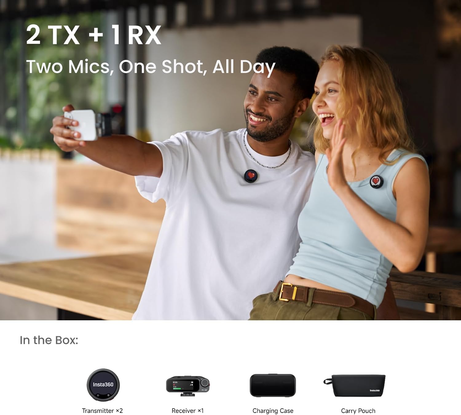 Insta360 Mic Pro (2 TX + 1 RX + Charging Case), Wireless Mini Lavalier Microphone for iPhone/Camera/Android, Video Recording, Vlogging, Bluetooth, Customizable E-Ink Display, 3-Mic Array, 30hrs Use