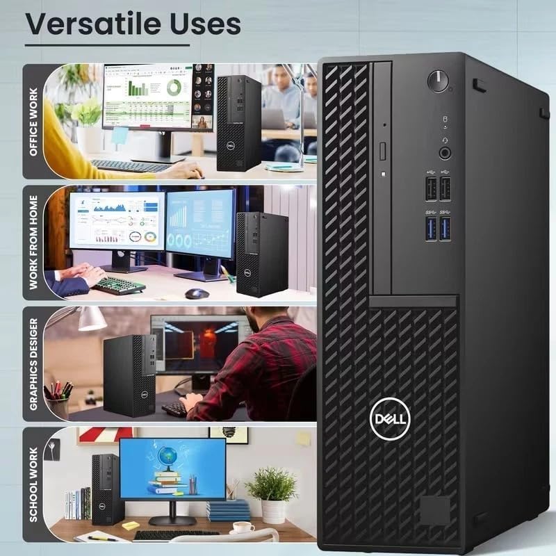 Dell OptiPlex SFF Desktop PC | Intel Core i5-10th Gen | 16GB DDR4 RAM | 256GB SSD | Dual 24" Monitor | Wireless Keyboard Mouse | Built-in WiFi | Business Office Computer | Windows 11 Pro (Renewed)