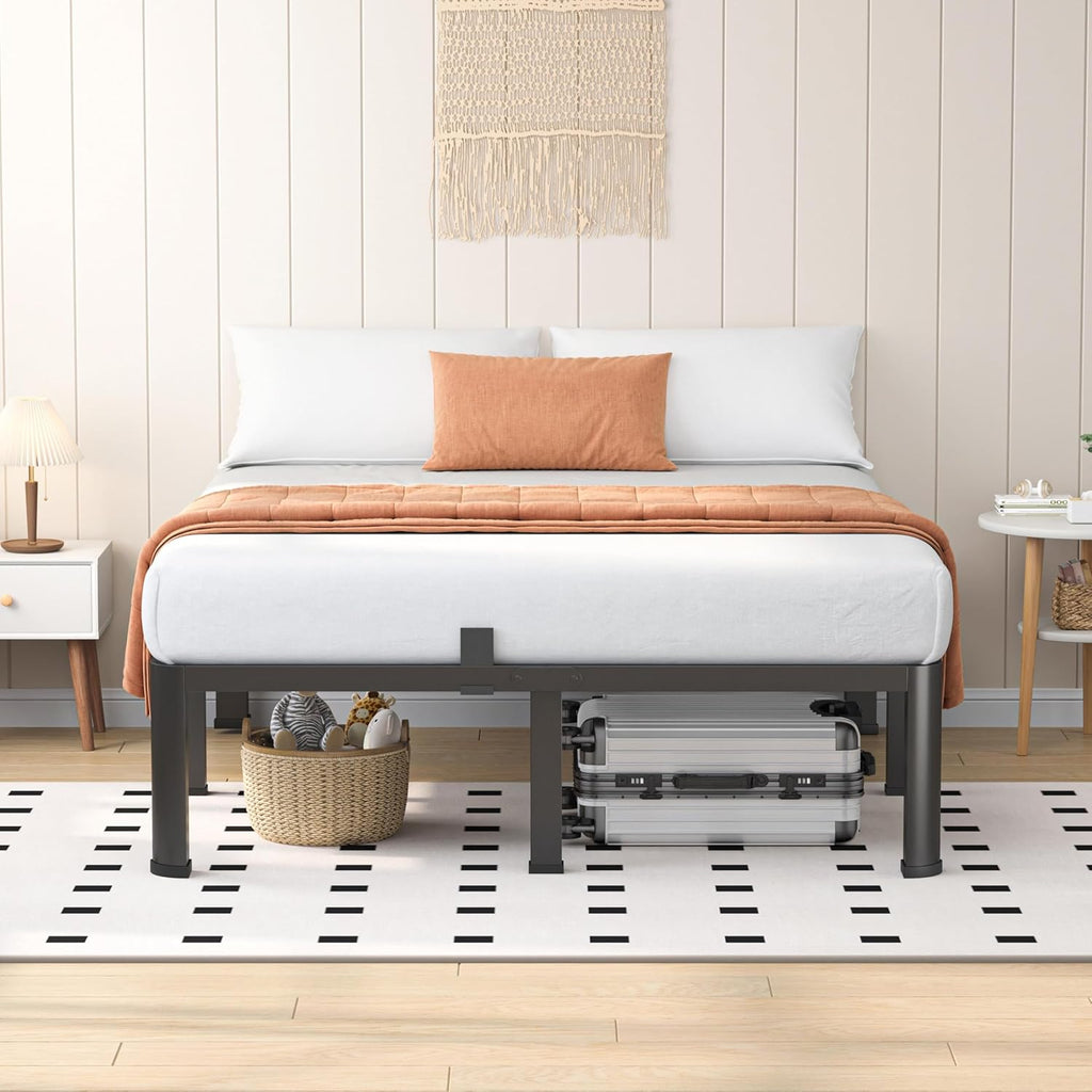 VIPSHOW 18 Inch Queen Heavy Duty 3500 lbs Bed Frame with Round-Corner Legs & Anti-Squeak Design – Quick Assembly Metal Platform, No Box Spring Needed