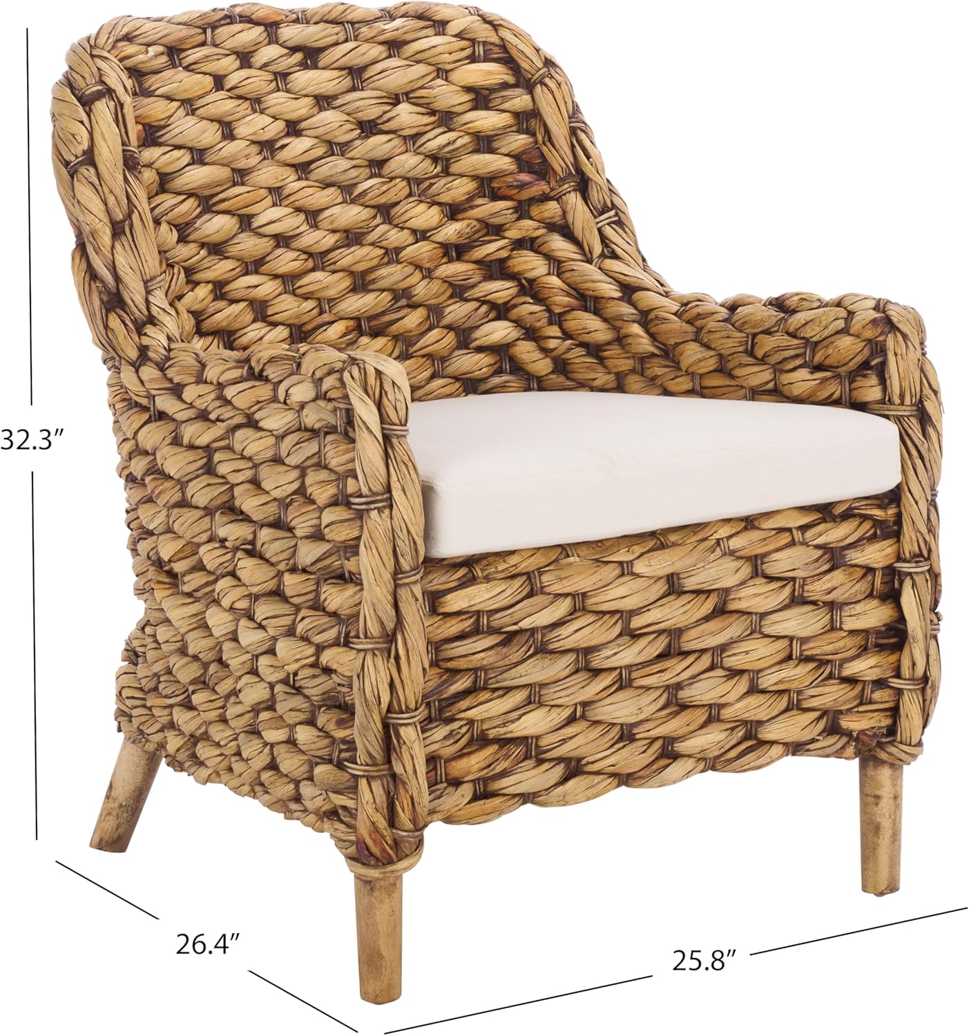 SAFAVIEH Home Collection Purrl Tropical Coastal Brown Wash Solid Wood Hyacinth Accent Chair with Cushion (Fully Assembled)