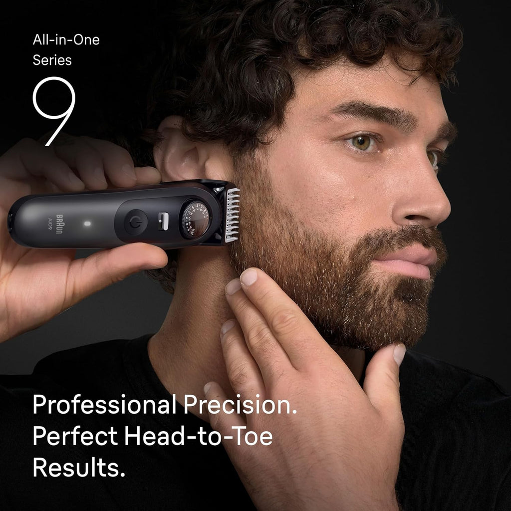 Braun All-in-One Series 9 Men's Electric Beard Trimmer, Hair Clipper, Shaver & Razor for Face, Hair & Body, AIO 9535 with Gillette Labs Razor, Cordless