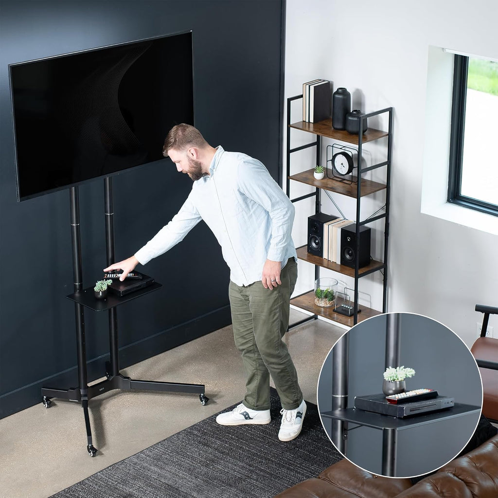 VIVO Tall TV Cart for 32 to 83 inch Screens up to 110 lbs, LCD LED OLED 4K Smart Flat and Curved Panels, Rolling Stand with Laptop DVD Shelf, Locking Wheels, Max VESA 600x400, Black, STAND-TV13E