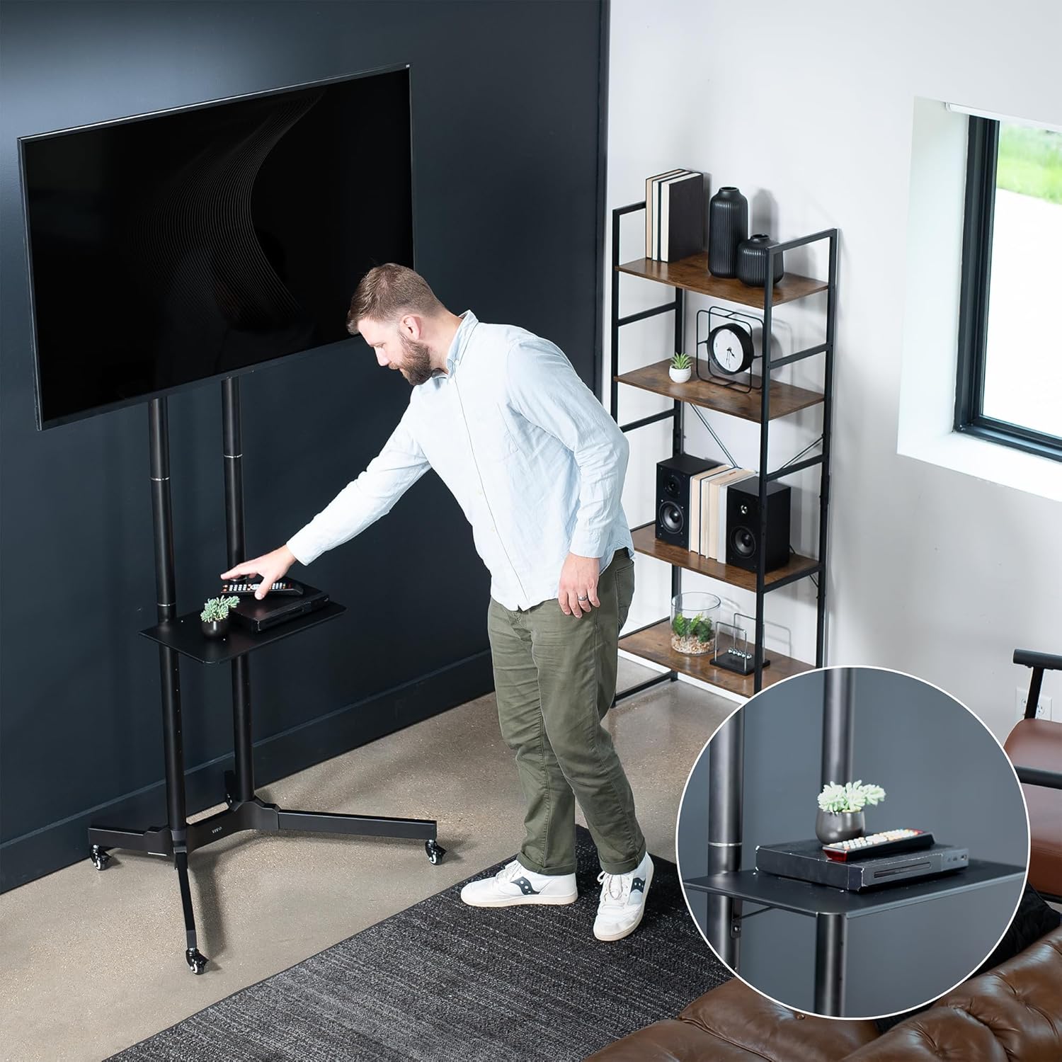 VIVO Tall TV Cart for 32 to 83 inch Screens up to 110 lbs, LCD LED OLED 4K Smart Flat and Curved Panels, Rolling Stand with Laptop DVD Shelf, Locking Wheels, Max VESA 600x400, Black, STAND-TV13E