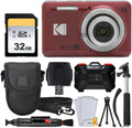 Kodak PIXPRO FZ55 Digital Camera (Red) + 32GB Memory Card + Point and Shoot Camera Case + Extendable Monopod + Lens Cleaning Pen + LCD Screen Protectors + Table Top Tripod Ultimate Bundle