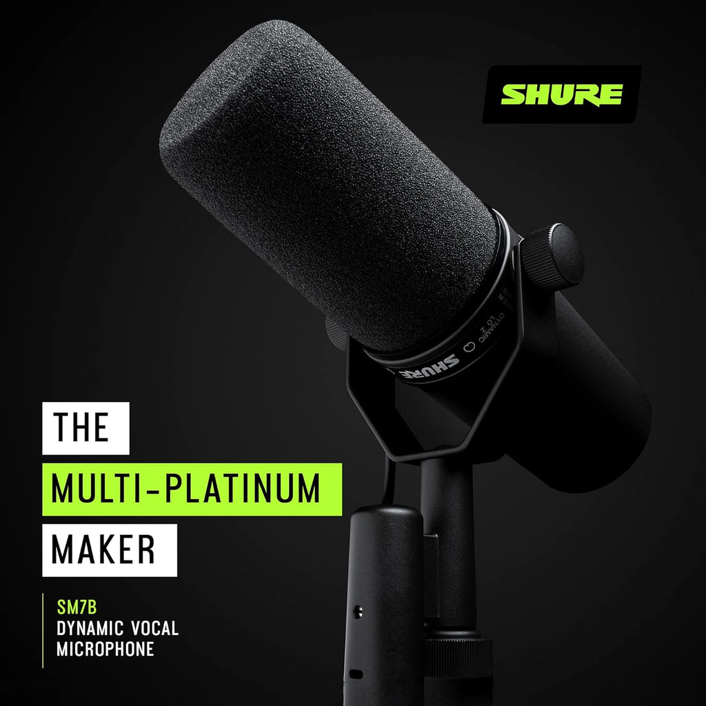 Shure SM7B Dynamic Studio Microphone - XLR Mic for Podcasting, Streaming, Vocal Recording & Broadcasting, Wide Frequency Range, Smooth Warm Audio, Detachable Windscreen, Black