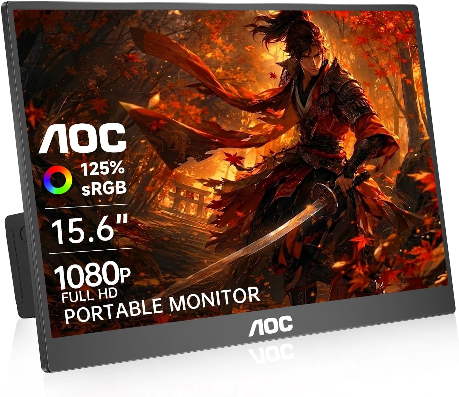 AOC Portable Monitor 15.6'' FHD 1080P IPS 125% sRGB, USB-C HDMI Travel Monitor for Laptop, Ultra Slim External Second Screen for Work, Gaming, Mac, PS5, Xbox, Switch with Speakers & HDR, Black