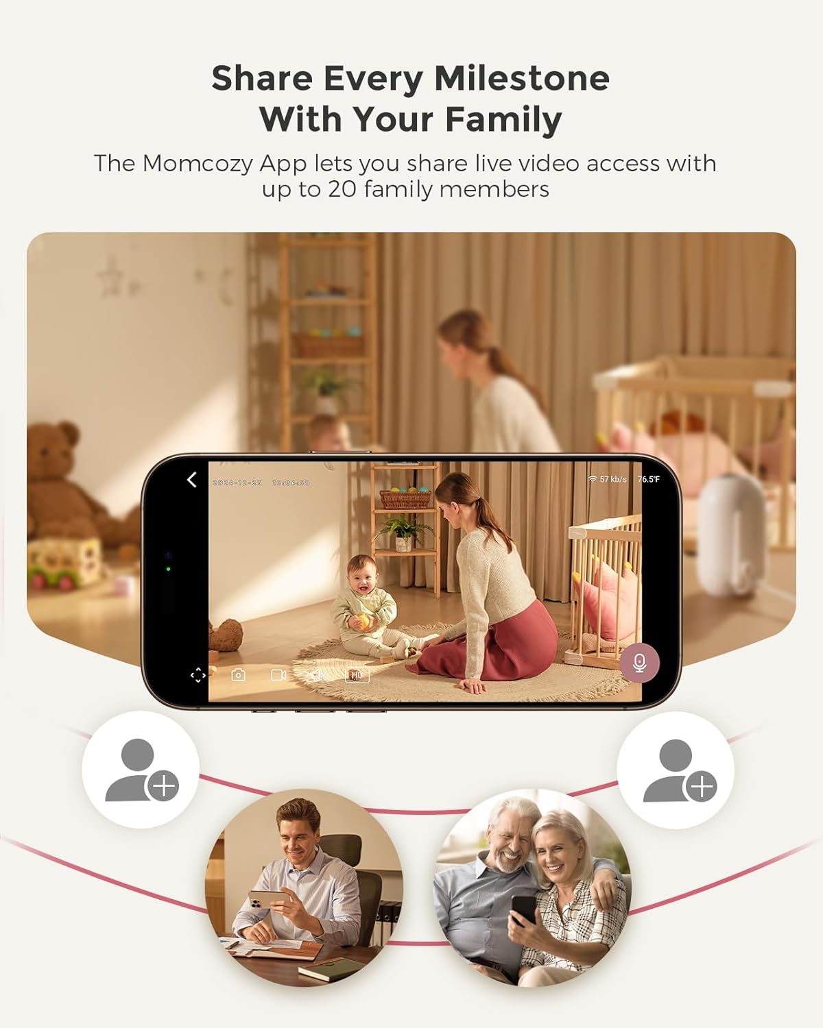 Momcozy Smart WiFi Baby Monitor with Camera and Audio, 5" 1080P Screen with Wall Mount, Motion & Cry Detection, Safe Fence,Clear Night Vision, 5000mAh Battery, 2-Way Talk, Photo & Video Recording,BM04