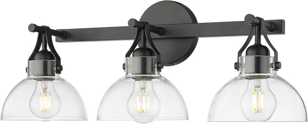 ML Lighting | 24103-MB | Indoor 3 Light Vanity in Matte Black with Clear Glass Shade | Elegant and Versatile Design for Any Bathroom