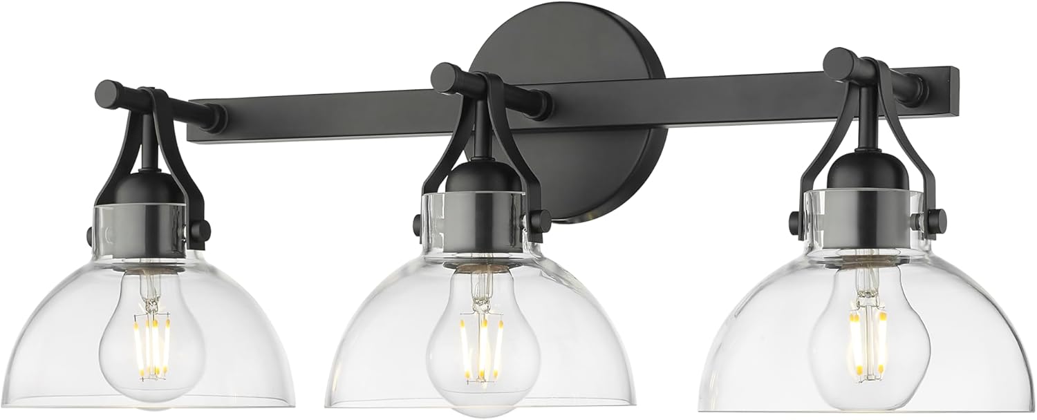 ML Lighting | 24103-MB | Indoor 3 Light Vanity in Matte Black with Clear Glass Shade | Elegant and Versatile Design for Any Bathroom