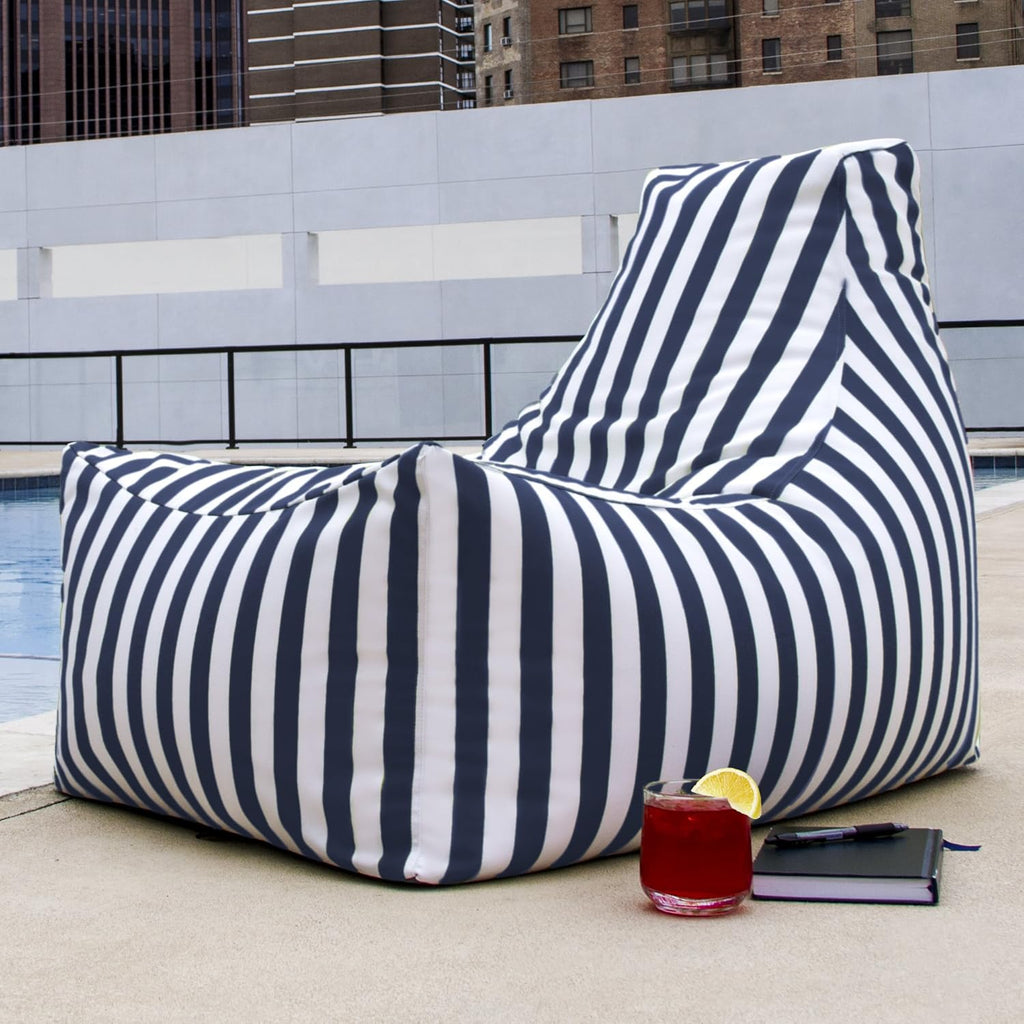 Jaxx Juniper Outdoor Bean Bag Patio Chair & Poolside Lounge, Navy Striped