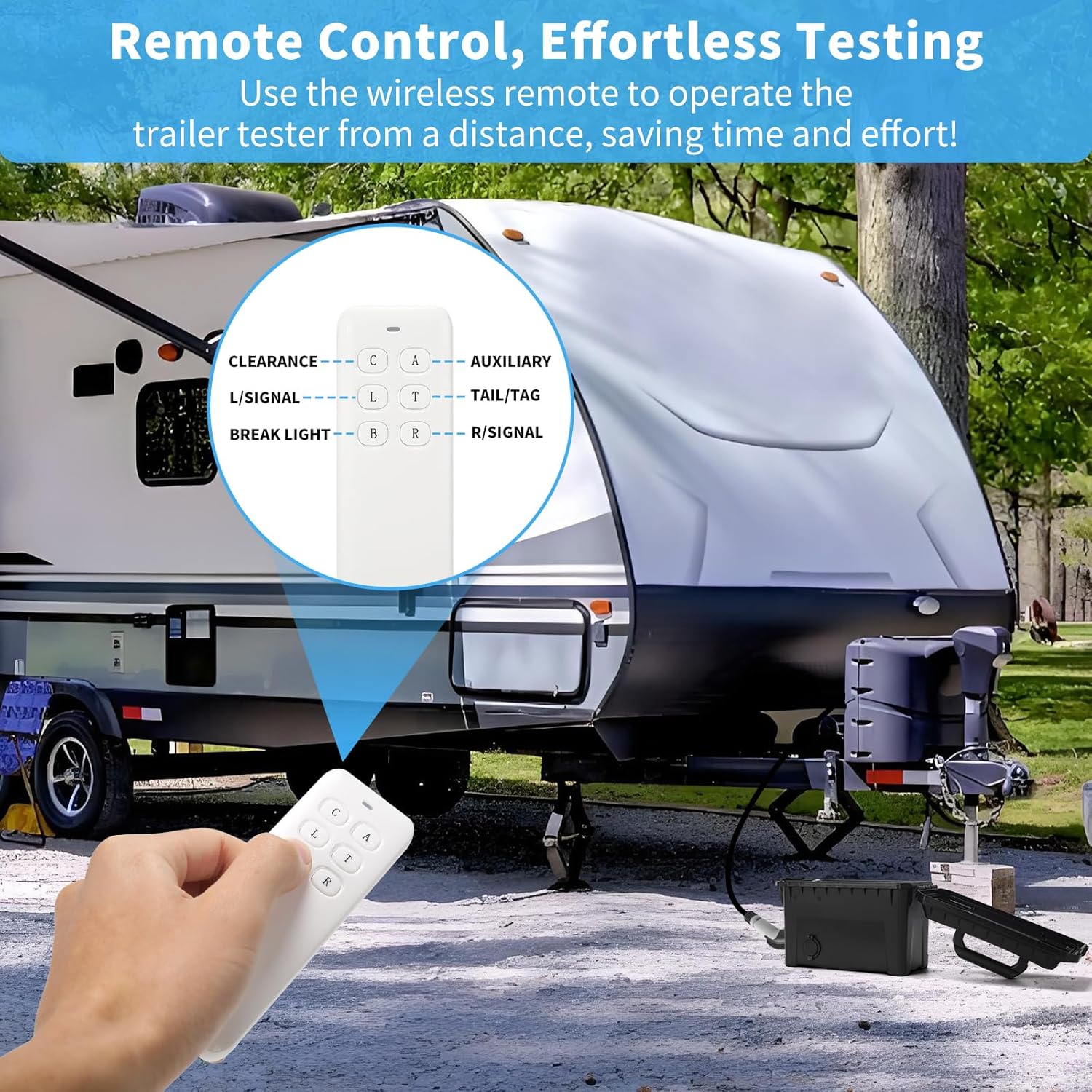 Trailer Light Tester Box with 12V 10Ah Battery and IP68 Waterproof Carrying Case, Wireless Remote Control Operation (7-Way Round Pin Compatibility)