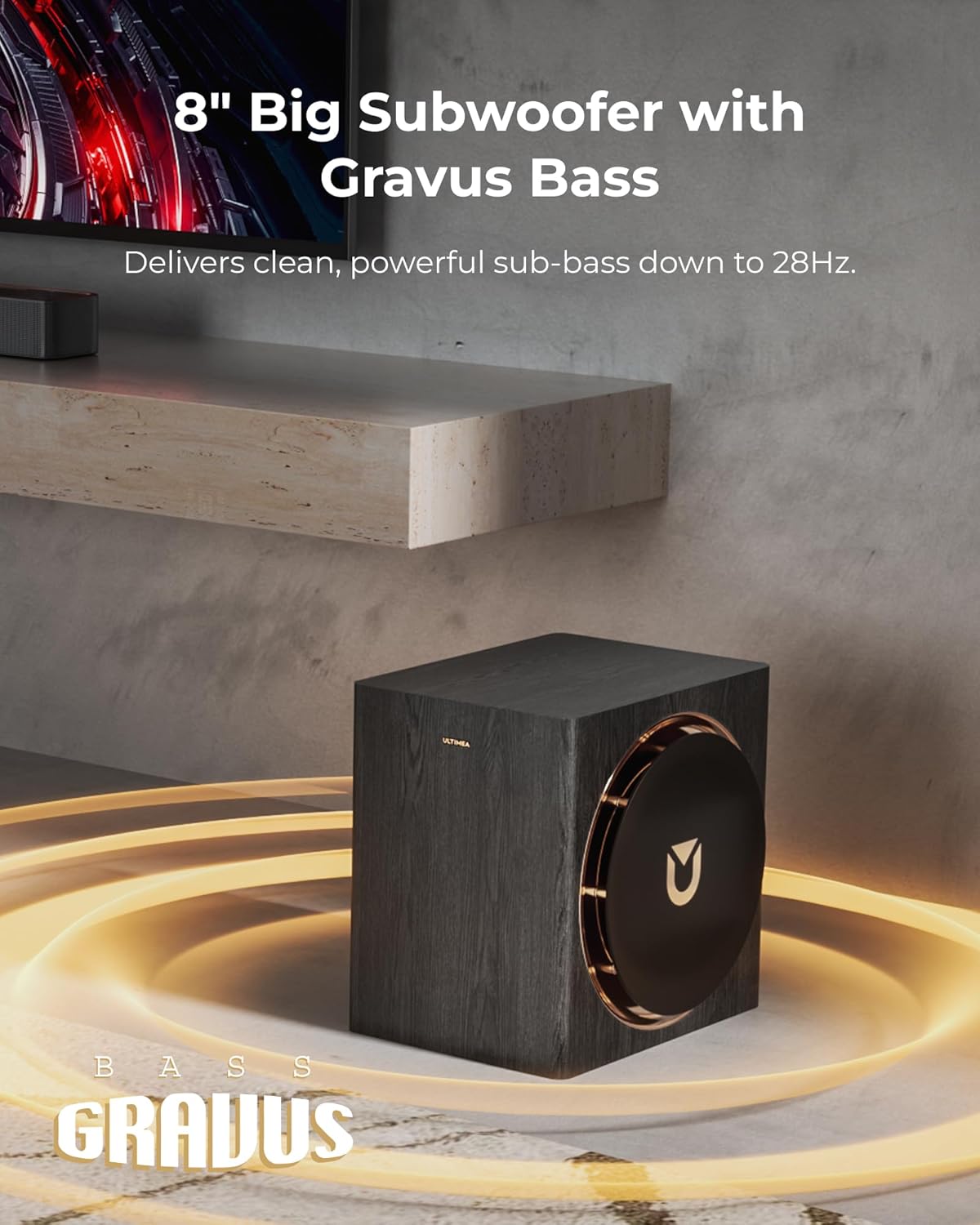 ULTIMEA Skywave X60 7.1.4ch Professional Wireless Surround Sound System for TV w/Dolby Atmos, 840W Sound Bar with 8" Wireless Subwoofer, 28Hz Low Frequency, GaN Amplifier, 4K HDR Pass-Through