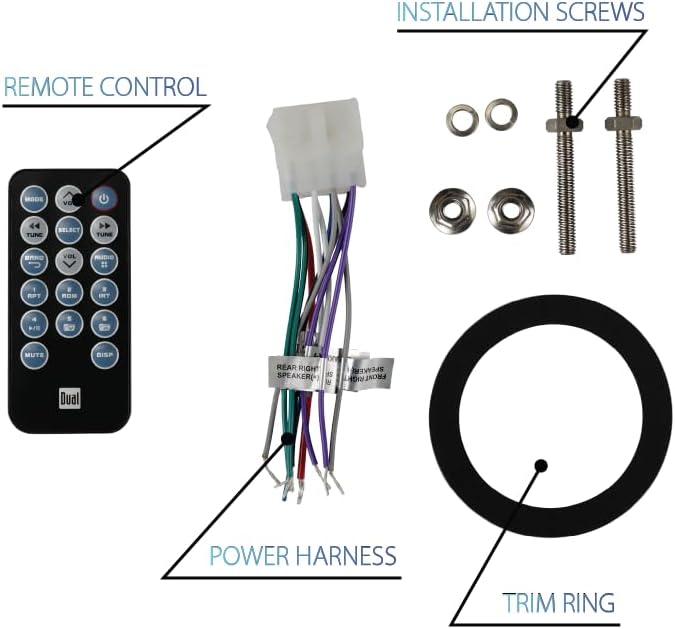 Dual Electronics MXPGH52 Gauge Hole Marine Stereo with (2) 6.5" Marine Speakers, Wireless Remote Control & Antenna | 10-Character LCD Media Receiver with Built-in Bluetooth | IPX6 Waterproof