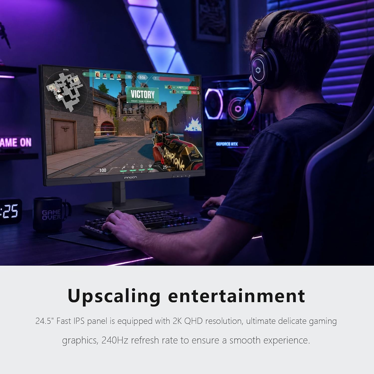 INNOCN 24.5 Inch Gaming Monitor 1440P 240Hz QHD 2K PC Desktop Gaming Screen Fast IPS HDMI 2.1 Display, DisplayPort, Built-in Speaker, 25G2S