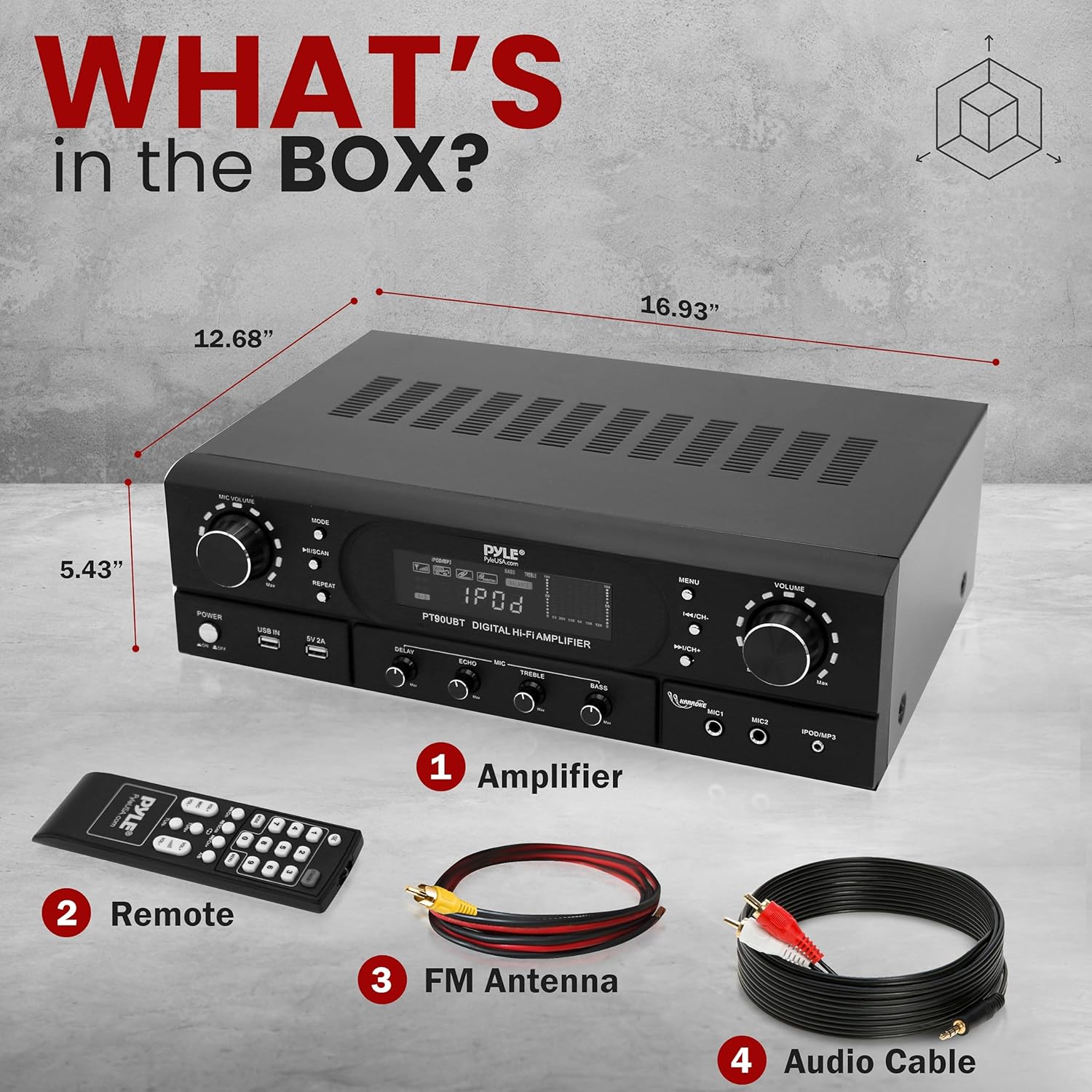 Pyle Home Bluetooth Theater Receiver Amplifier - 500 Watts Peak Power Amp w/Treble, Bass, Echo Control, MP3/USB/FM, Dual Channel Audio Stereo System for Streaming Entertainment, Karaoke