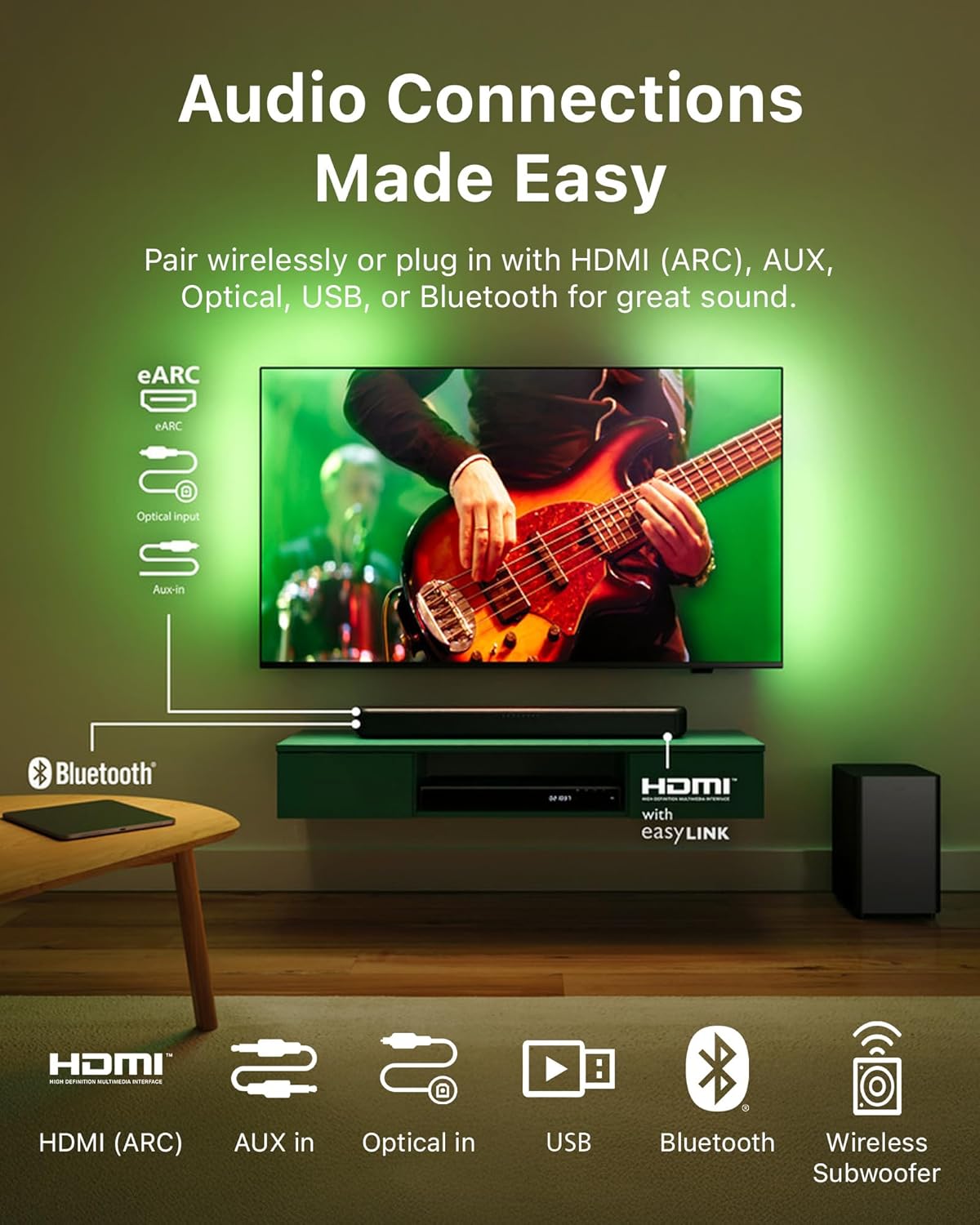 Philips B5309 2.1 Channel Soundbar with Wireless Subwoofer - Bluetooth, HDMI ARC, DTS Virtual:X, 240W Max Power, Dark Grey