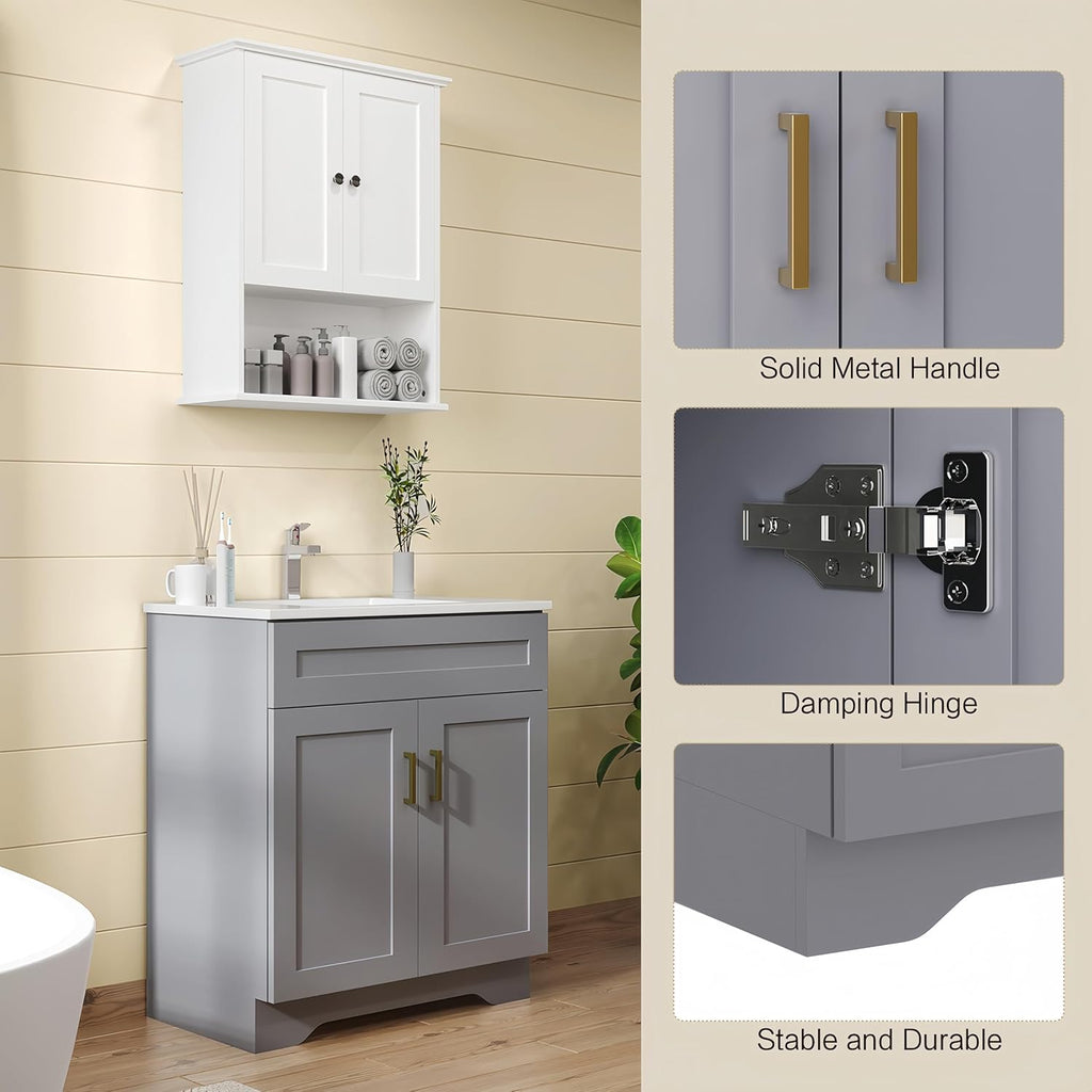 30 Inch Bathroom Vanity with Sink, Modern Bathroom Vanity with Ceramic Basin and Countertop, Easy Assembly, Grey