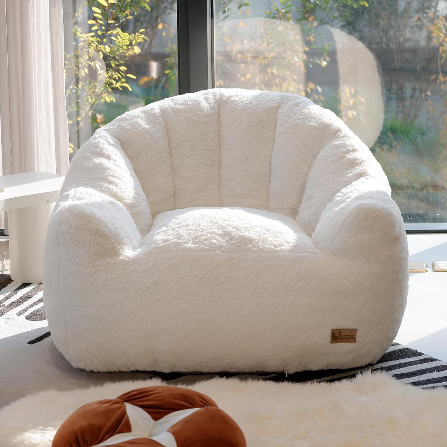 Giant Bean Bag Chair for Adults, Teens and Kids, Cozy Fluffy Corduroy Beanbag Chair with Filler, Large Floor Lounge Sofa for Living Room, Bedroom, Dorm, Gaming and Reading(L-Ivory)