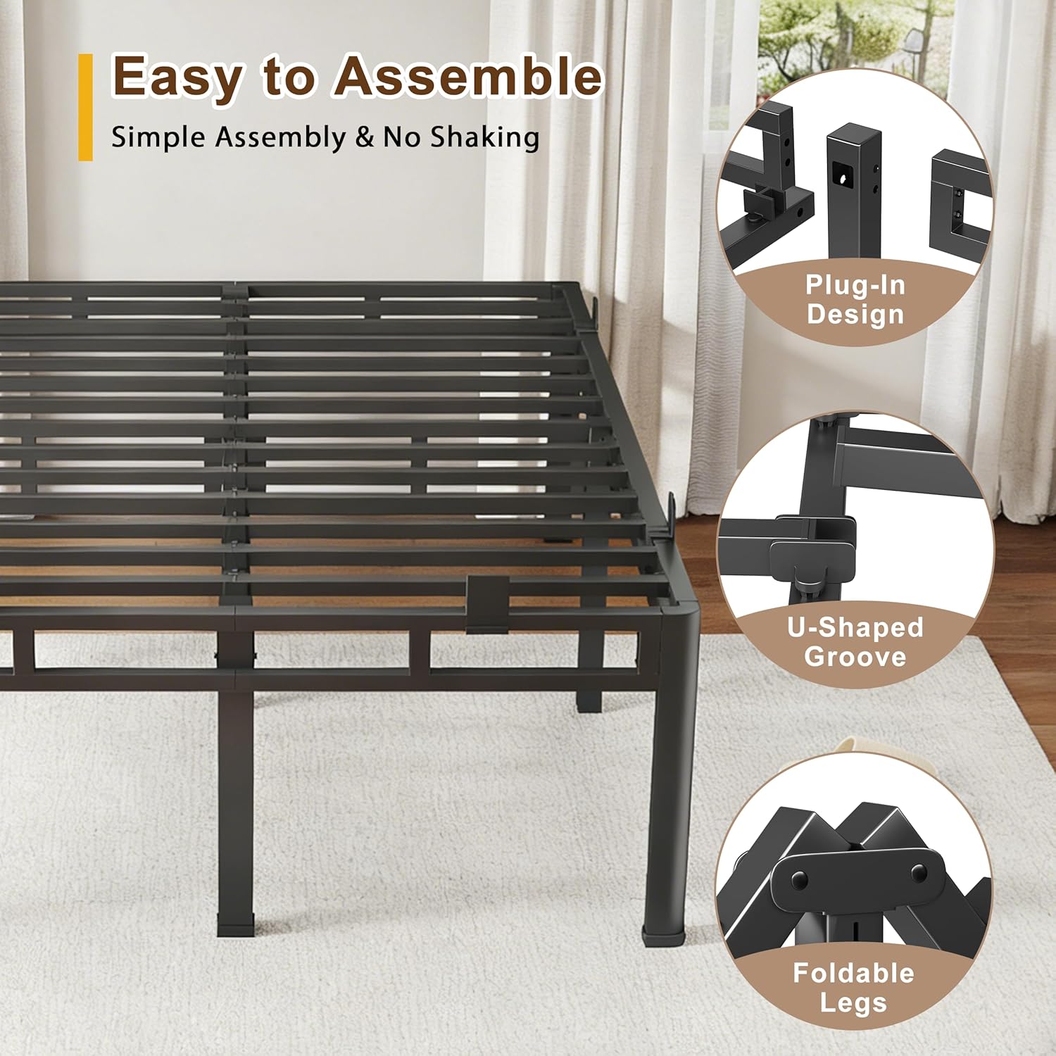 ROIL 24 Inch Queen Size Bed Frame, Metal Bed Frame & Box Spring 2 in 1 Platform with Round Corner Legs, 4000LBS Double Layer Bed Frame with Headboard Holes Mattress Baffles, Noise-Free Easy Assembly