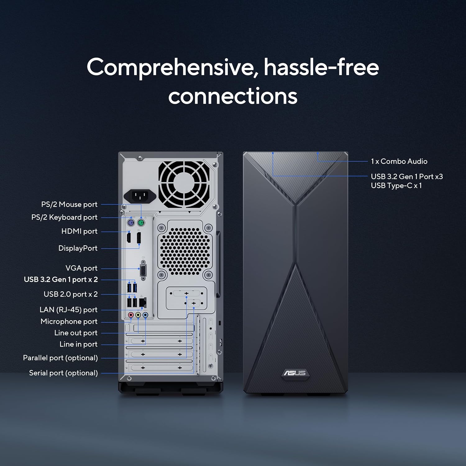 ASUS S501MER Desktop PC, Intel® Core™ i7-14700, 16GB DDR5 RAM, 1TB PCIe® SSD, Wi-Fi 6E, Windows 11 Home, Black, S501MER-DS704
