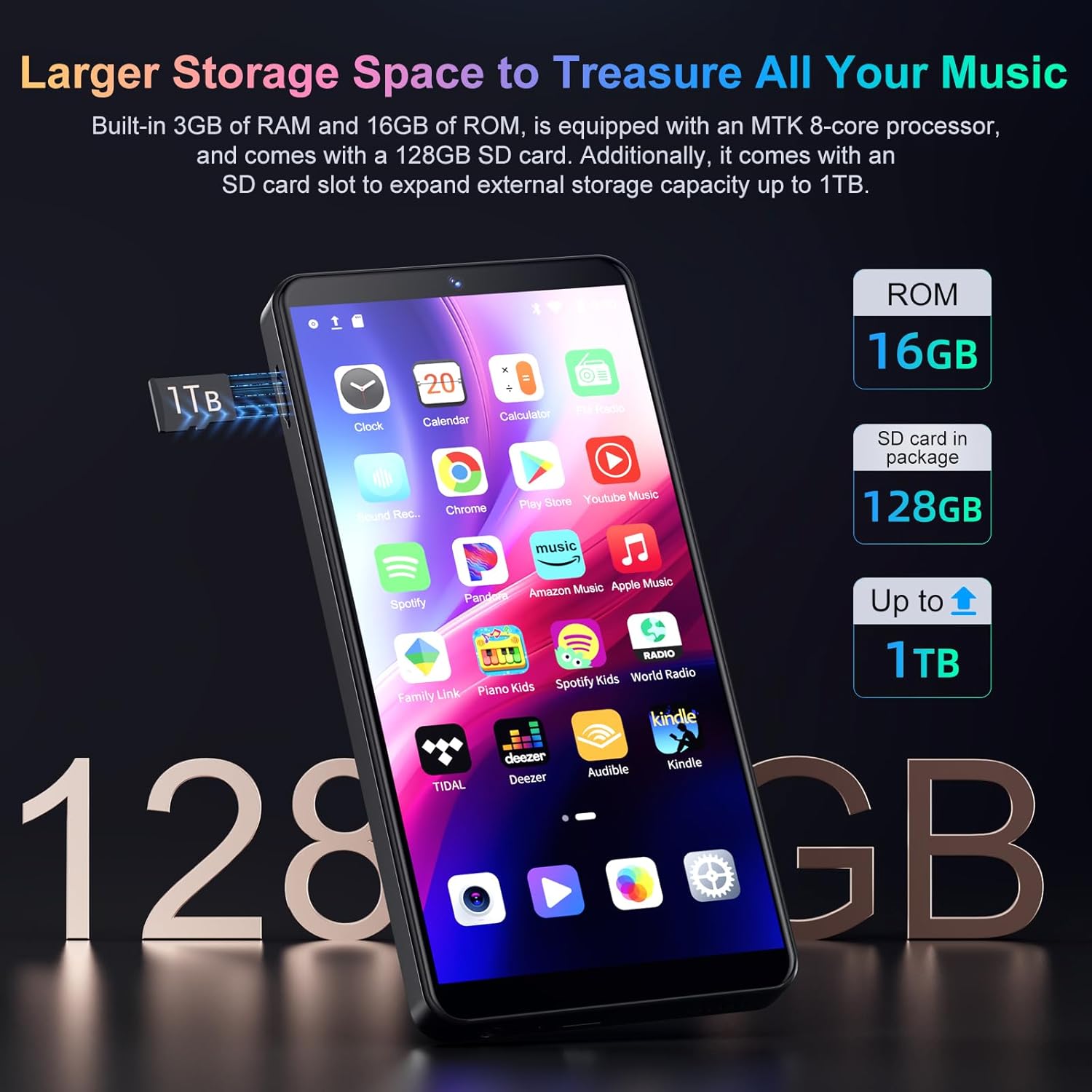 144GB MP3 Player with Bluetooth and WiFi, Android 13.0 System, Bluetooth 5.0, Oilsky Music Player with Spotify,Pandora,Amazon Music, 13PM Camera, 5.5" Touch Screen MP4 MP3 Player with App, Up to 1TB