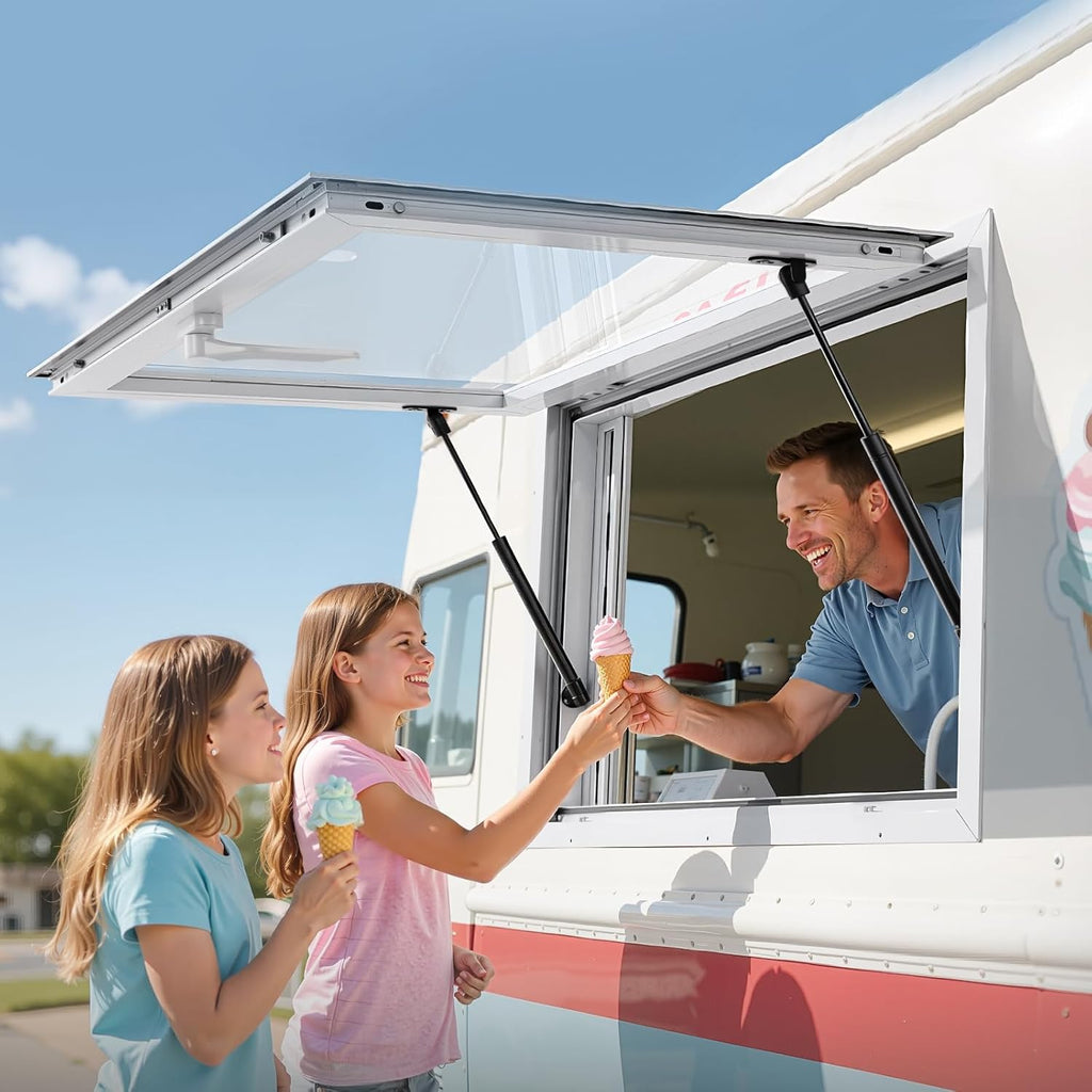 VEVOR Concession Window Aluminum Alloy Frame Service Windows for Food Truck, Up to 85 Degrees Stand Serving Window with Awning Door and Drag Hook (2 left&right sliding windows, 36x24in)