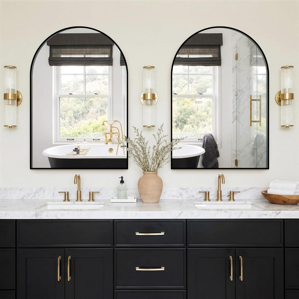 Arched Bathroom Mirror for Wall, 2 Pack 38"x26" Black Vanity Bathroom Mirror for Over Sink with Tempered Glass, Metal Framed Arch Mirror for Bedroom, Living Room, Entryway