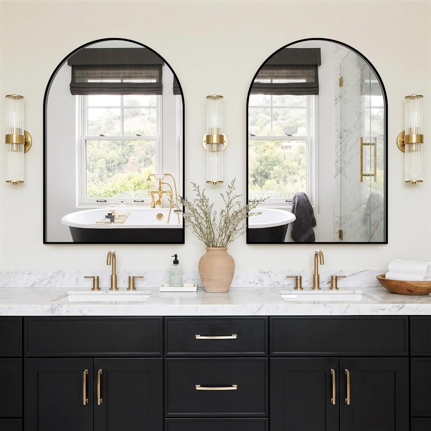 Arched Bathroom Mirror for Wall, 2 Pack 38"x26" Black Vanity Bathroom Mirror for Over Sink with Tempered Glass, Metal Framed Arch Mirror for Bedroom, Living Room, Entryway