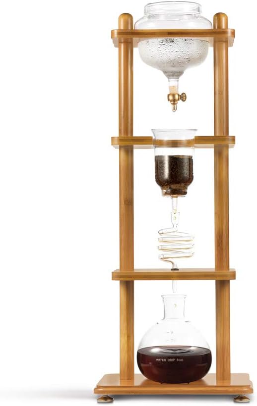 Yama Cold Brew Maker I Ice Coffee Machine With Slow Drip Technology I Makes 6-8 cups (32oz), Large Capacity Cold Brew Coffee Tower, Bamboo Straight Frame