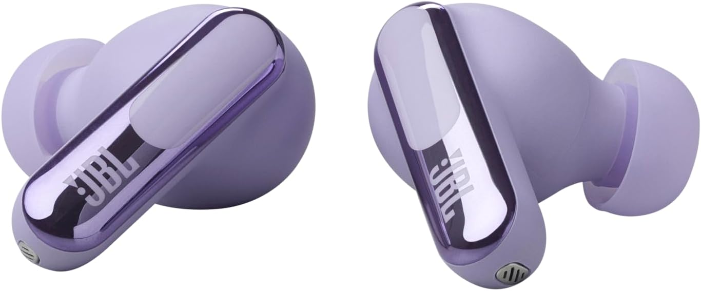 JBL Live Beam 3 - True wireless noise-cancelling stick-closed earbuds, 48Hrs total playback, Wireless Charging, 6 Mics for perfect calls, Multi-point connection, IP55 waterproof and dustproof (Purple)