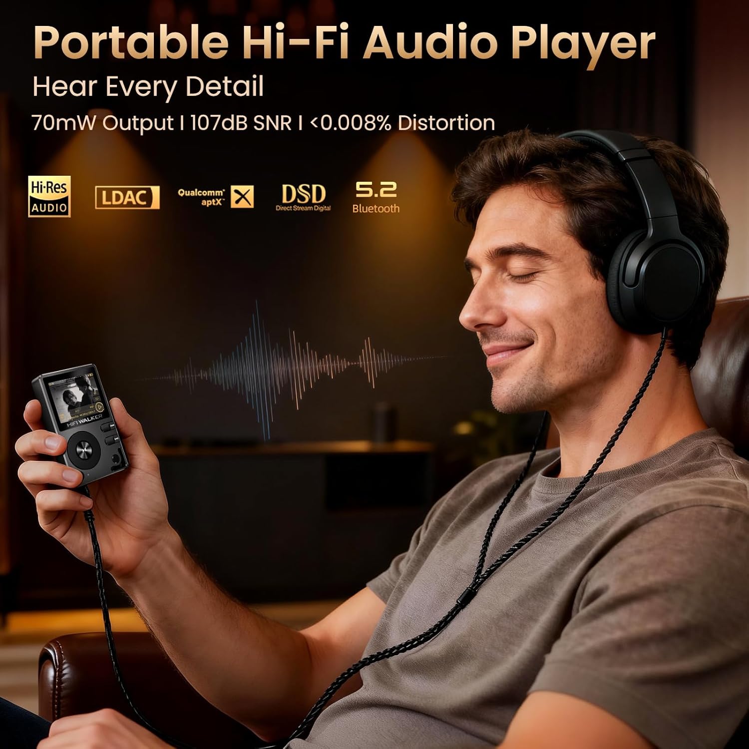 HIFI WALKER H2 HiFi MP3 Player with Bluetooth, Lossless DSD DAC FLAC, High Resolution Music Player, Portable Audio Player with 128GB Memory, Supports up to 512GB