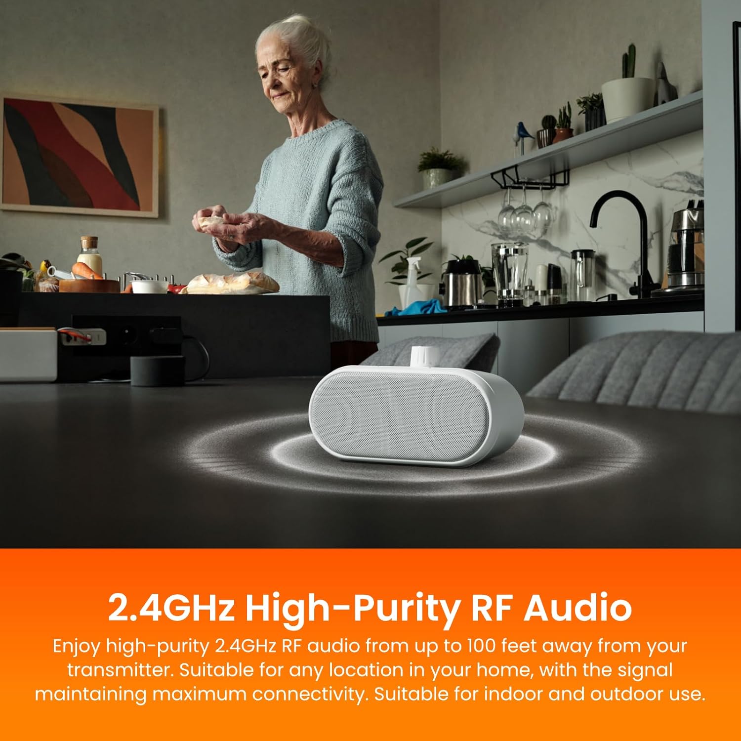 2.4GHz Wireless TV Speakers,Voice Clarifying Dialog Potable TV Speakers for Hard of Hearing and Elderly,27H Playtime,No Delaym,Compatible with Optical AUX RCA TVs,100Ft Range,Bluetooth TV Speakers ﻿