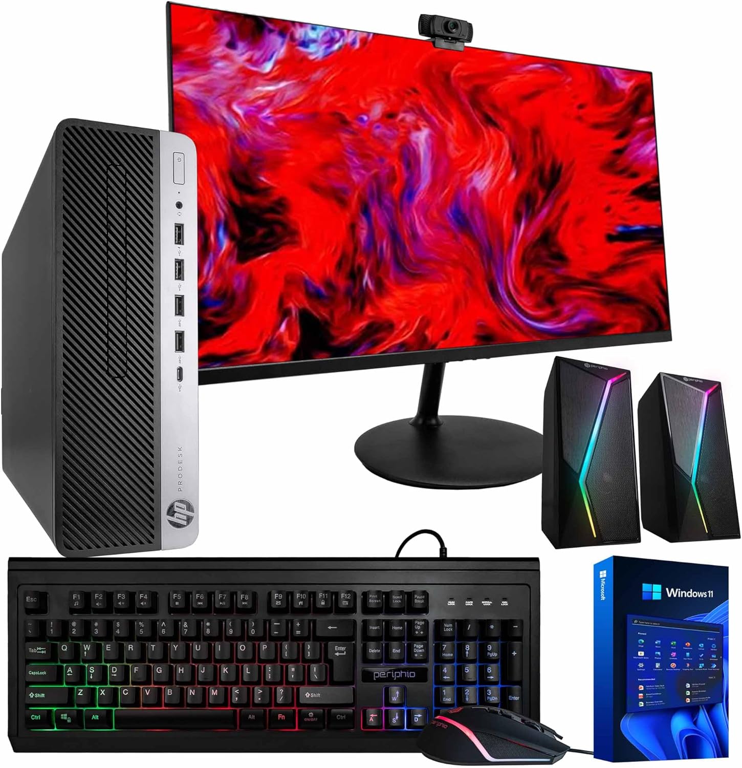 HP EliteDesk 600G4 Desktop Computer, Windows 11 Pro PC, Intel i5-8500 (3.2GHz), 16GB RAM, 500GB SSD, 5G-WiFi & BT, 22in Monitor, RGB Speakers, Webcam, Home Office (Renewed)
