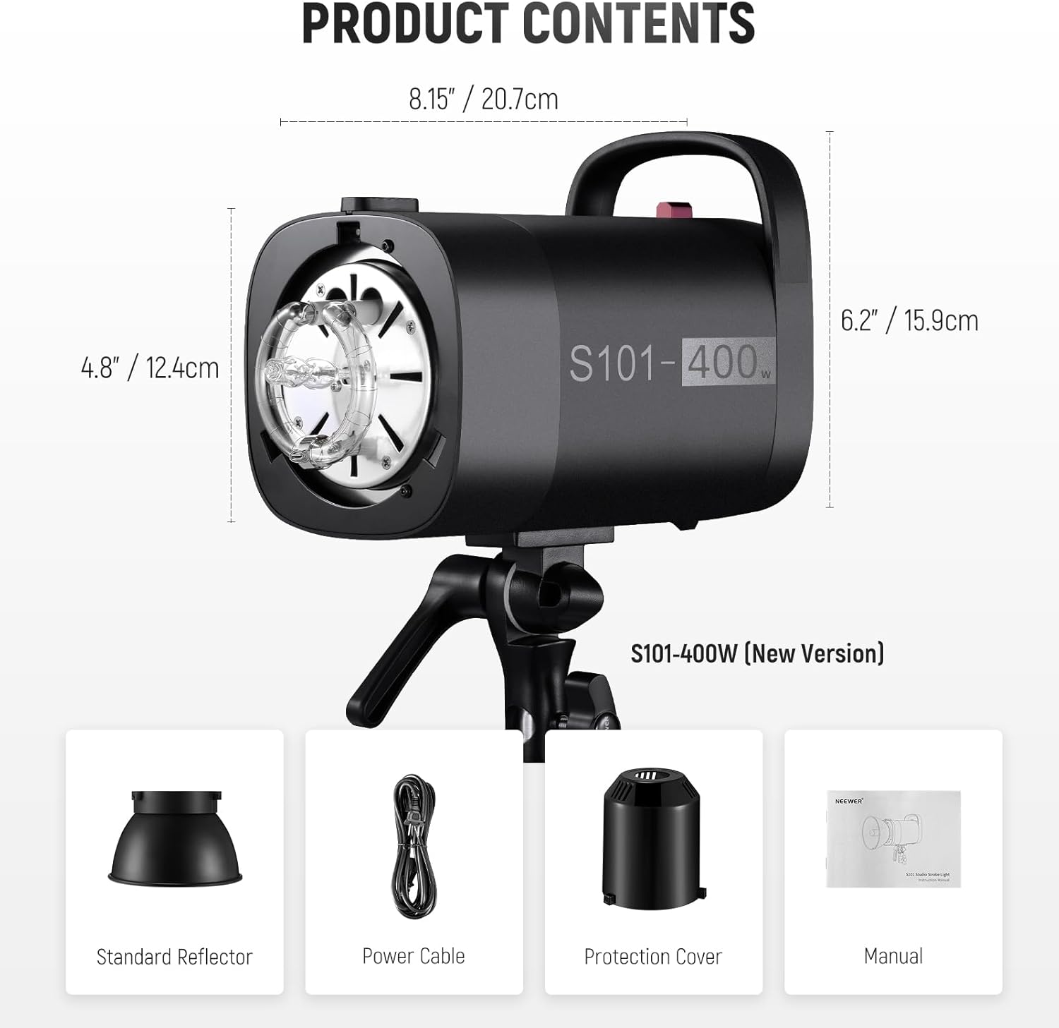 NEEWER 800Ws Studio Monolight Flash Light Kit (2 Pack), S101-400W 5600K Strobe Light with 150W Modeling Lamp/Bowens Mount/Softbox/Stand/Reflector/RT-16 Trigger/Bag for Portrait Product Photography