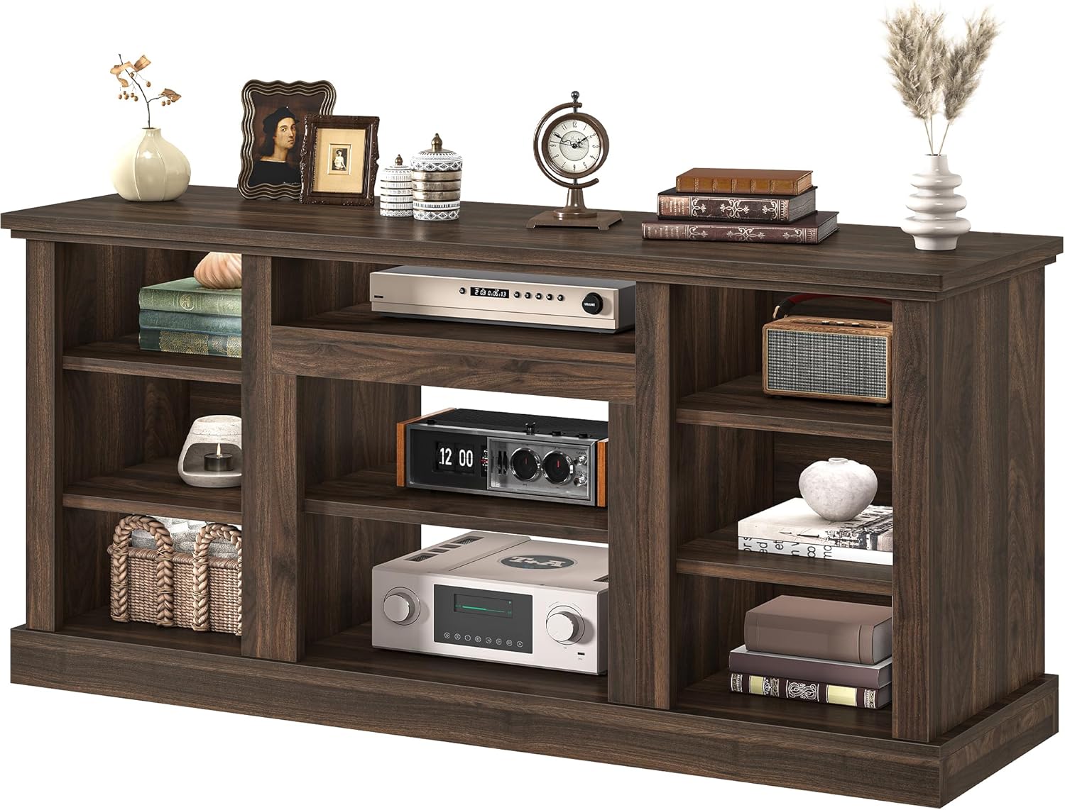 YITAHOME Farmhouse TV Stand for 75/80 Inch TVs, Entertainment Center with Adjustable Shelf & Open Storage, TV Console Table with Cord Management for Living Room, Bedroom (Walnut)