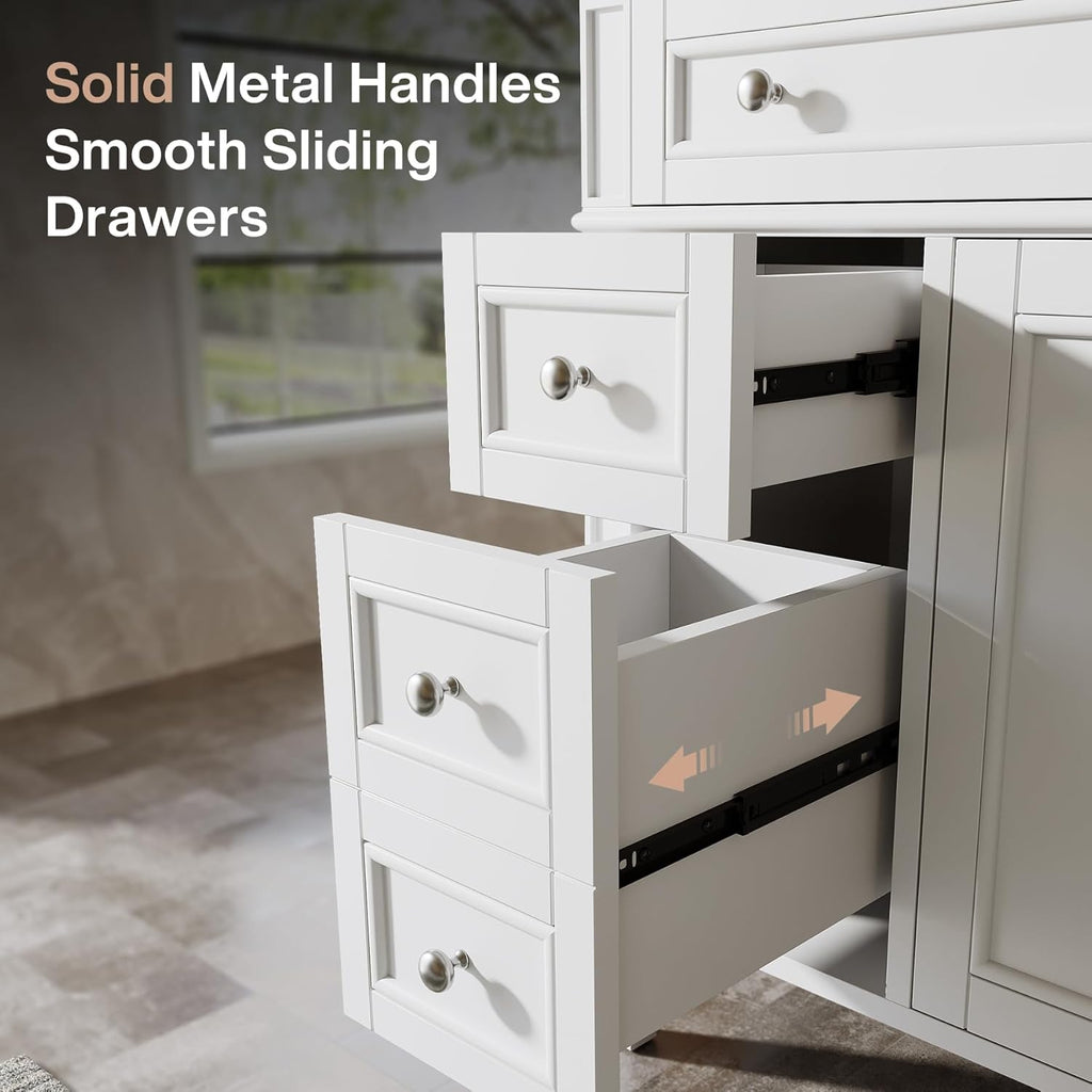 Tribesigns 36" Bathroom Vanity with Sink, Modern Bathroom Sink Cabinet with 4 Drawers & 2 Doors, Bath Storage Vanity Sink with Metal Handles, Solid Wood Frame, Paint Surface White